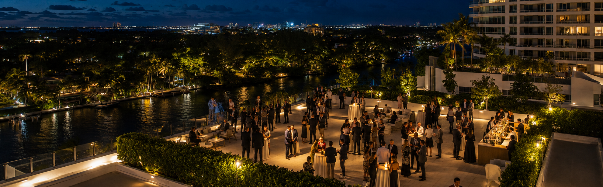 The VIP Welcome Reception at sunset on the oceanfront terrace